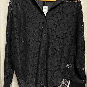 NWT Express Lace Boyfriend Portofino Shirt Black